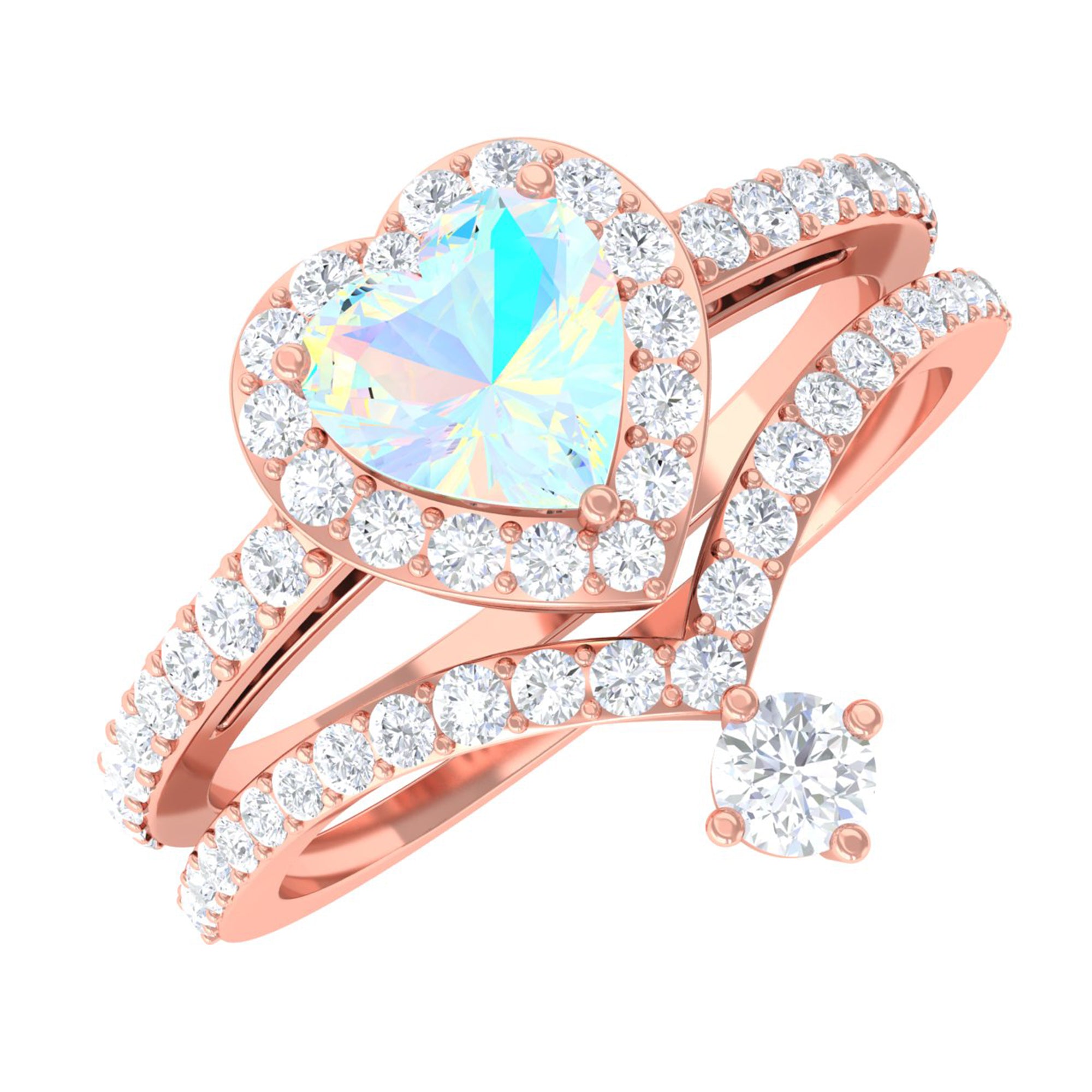 Rosec Jewels-Heart Shape Ethiopian Opal Ring Set with Moissanite