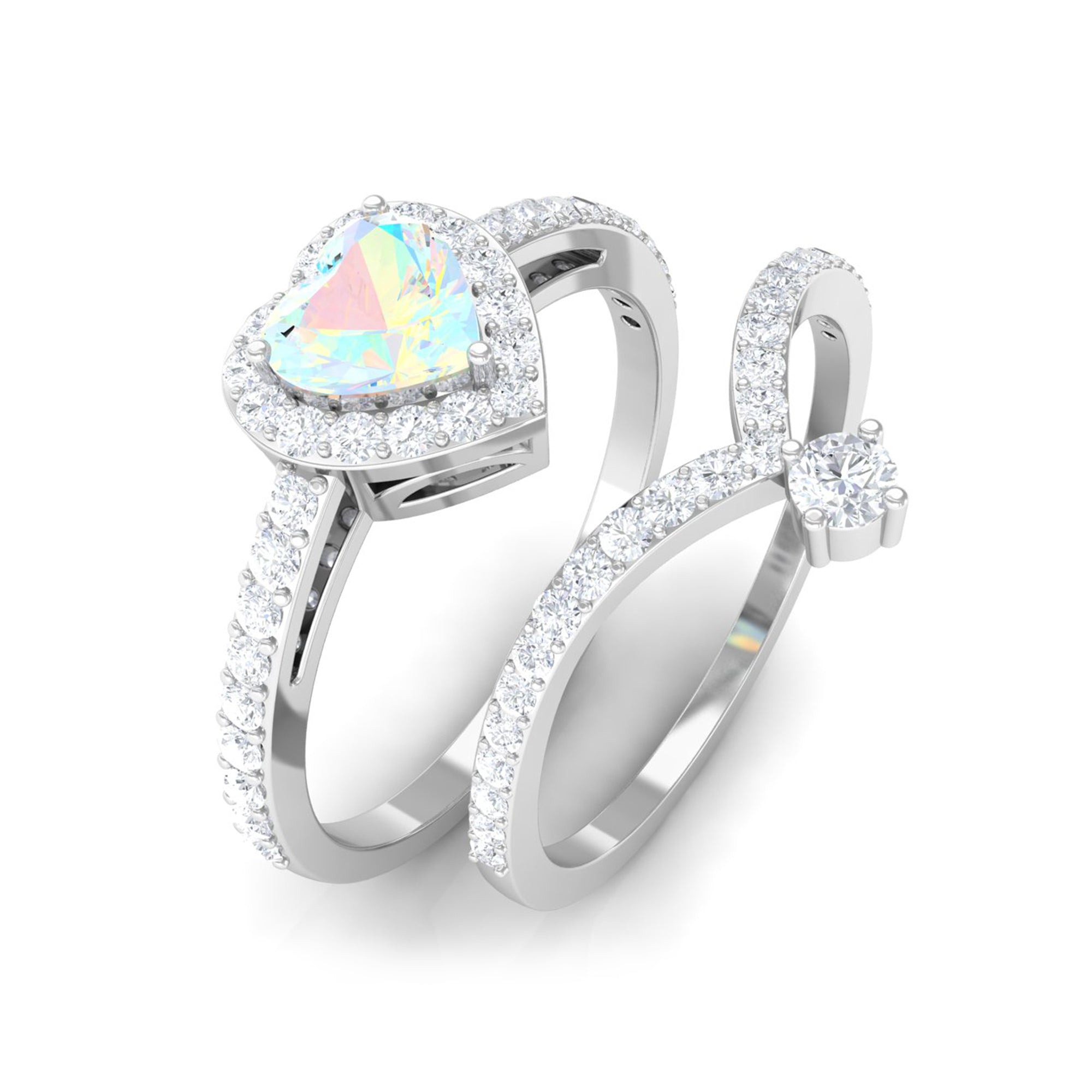 Rosec Jewels-Heart Shape Ethiopian Opal Ring Set with Moissanite