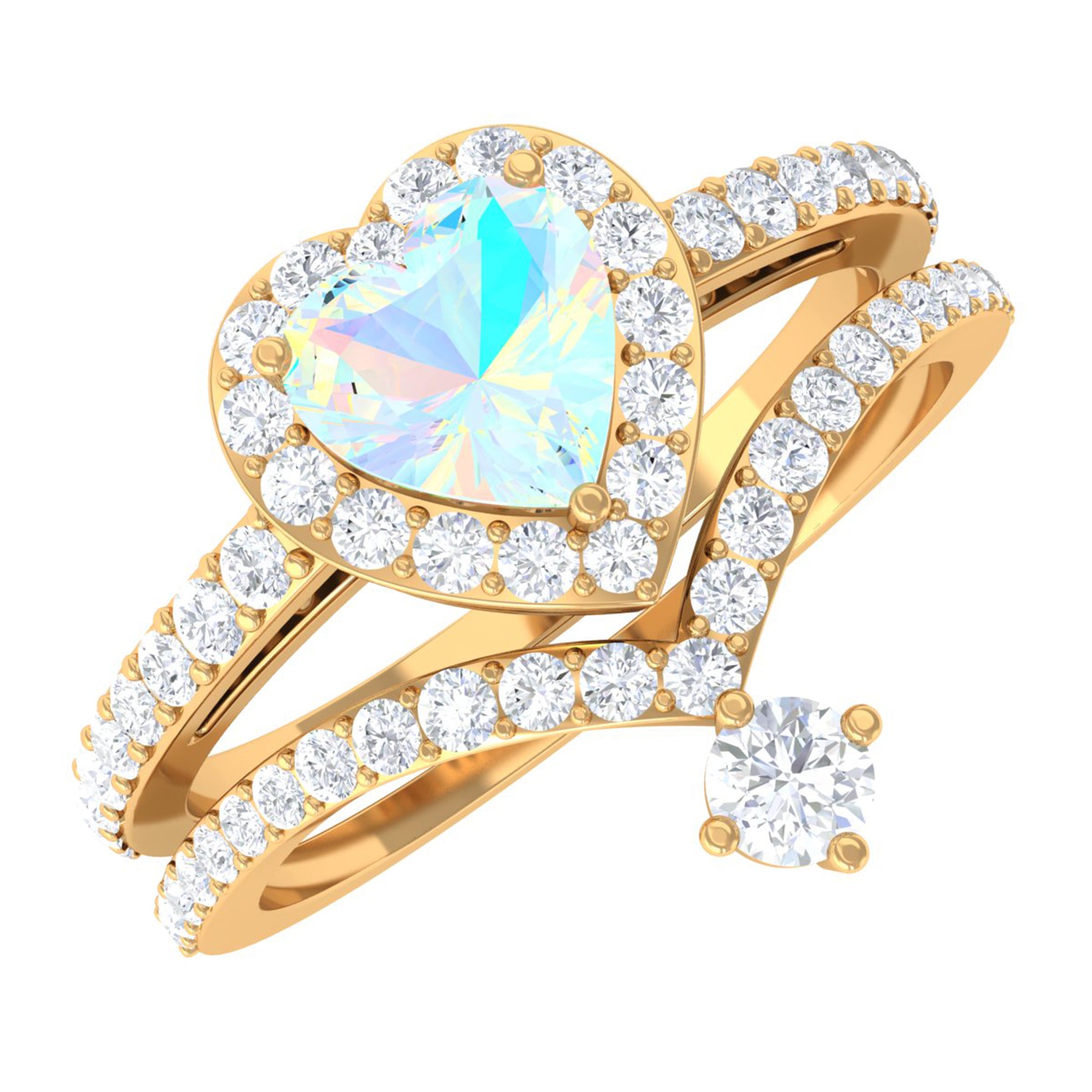 Rosec Jewels-Heart Shape Ethiopian Opal Ring Set with Moissanite