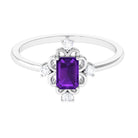 Rosec Jewels-Vintage Inspired Amethyst Solitaire Ring with Diamond