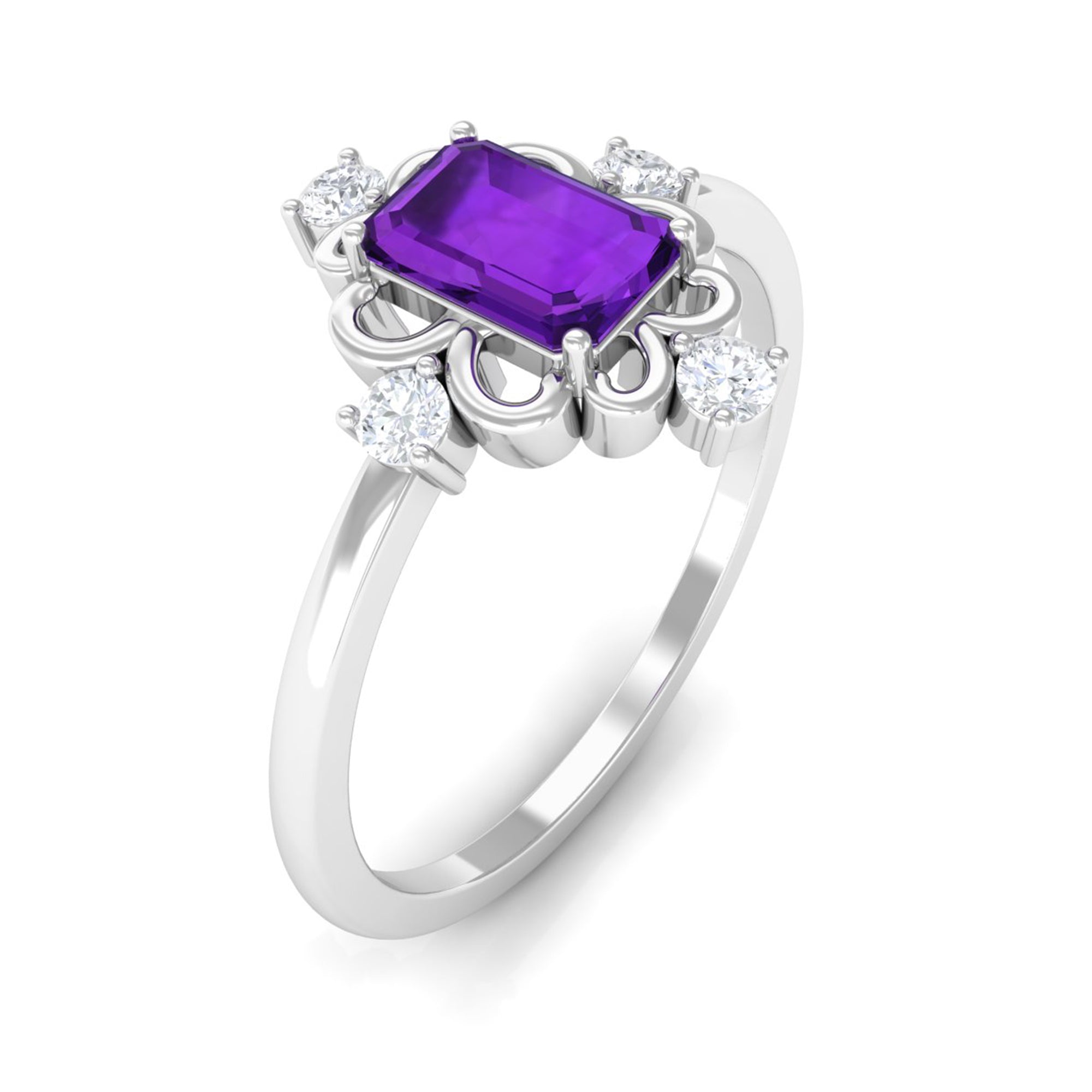 Rosec Jewels-Vintage Inspired Amethyst Solitaire Ring with Diamond