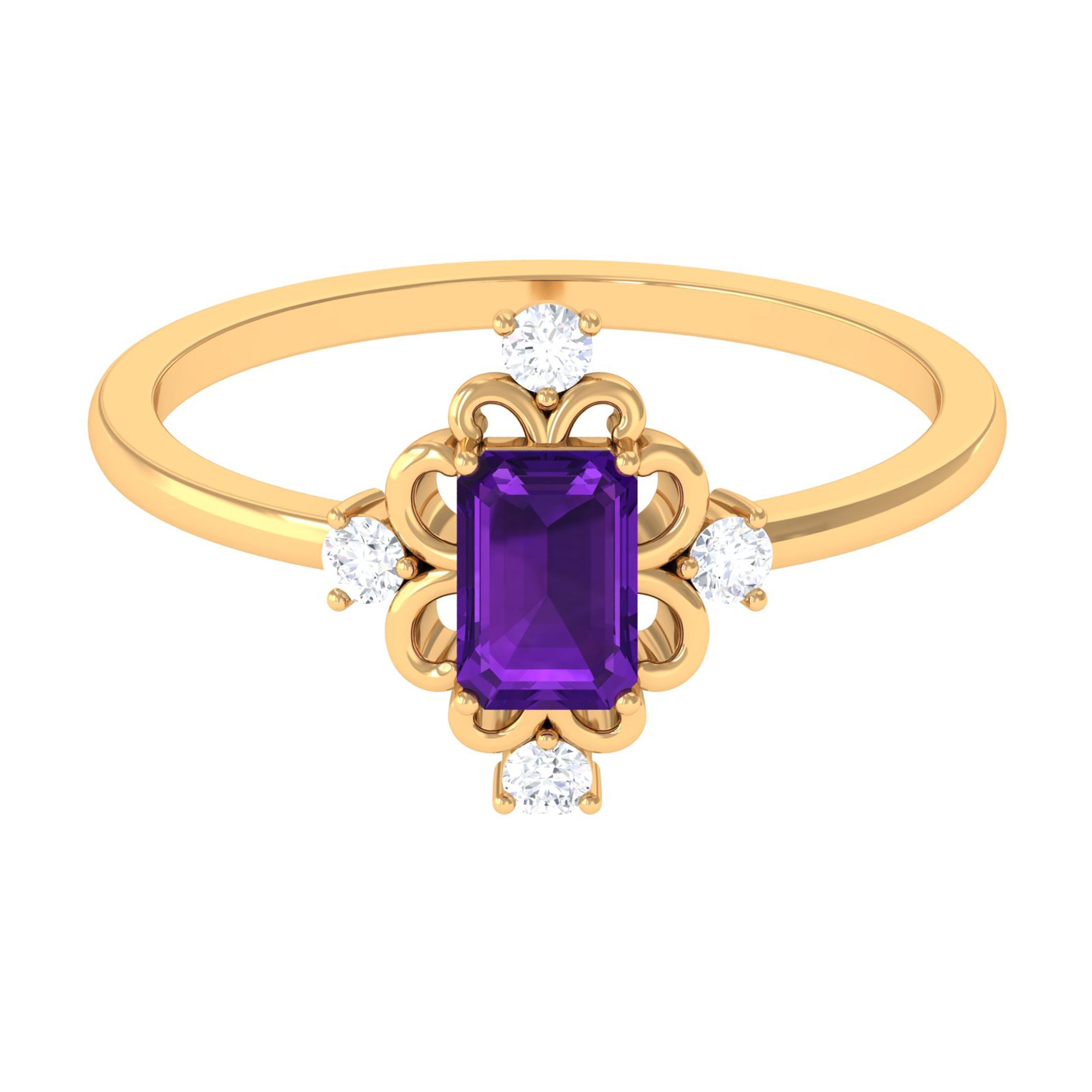 Rosec Jewels-Vintage Inspired Amethyst Solitaire Ring with Diamond