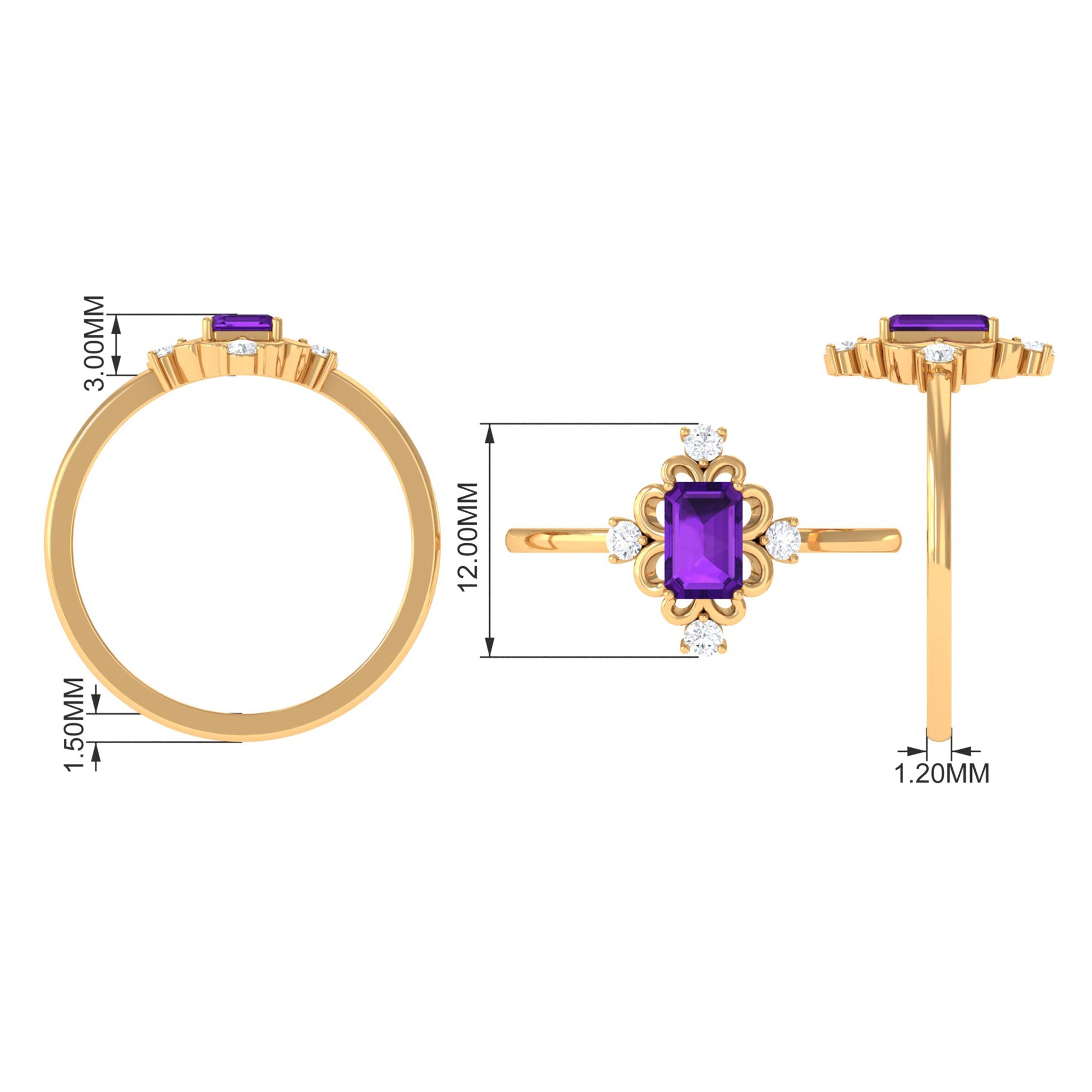 Rosec Jewels-Vintage Inspired Amethyst Solitaire Ring with Diamond