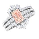 Rosec Jewels-Emerald Cut Morganite Solitaire Trio Ring Set with Diamond