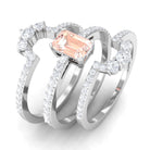 Rosec Jewels-Emerald Cut Morganite Solitaire Trio Ring Set with Diamond