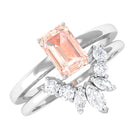 Rosec Jewels-Emerald Cut Morganite Wedding Ring Set with Diamond