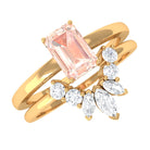 Rosec Jewels-Emerald Cut Morganite Wedding Ring Set with Diamond