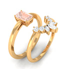 Rosec Jewels-Emerald Cut Morganite Wedding Ring Set with Diamond