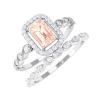 Rosec Jewels-Emerald Cut Morganite and Diamond Designer Ring Set