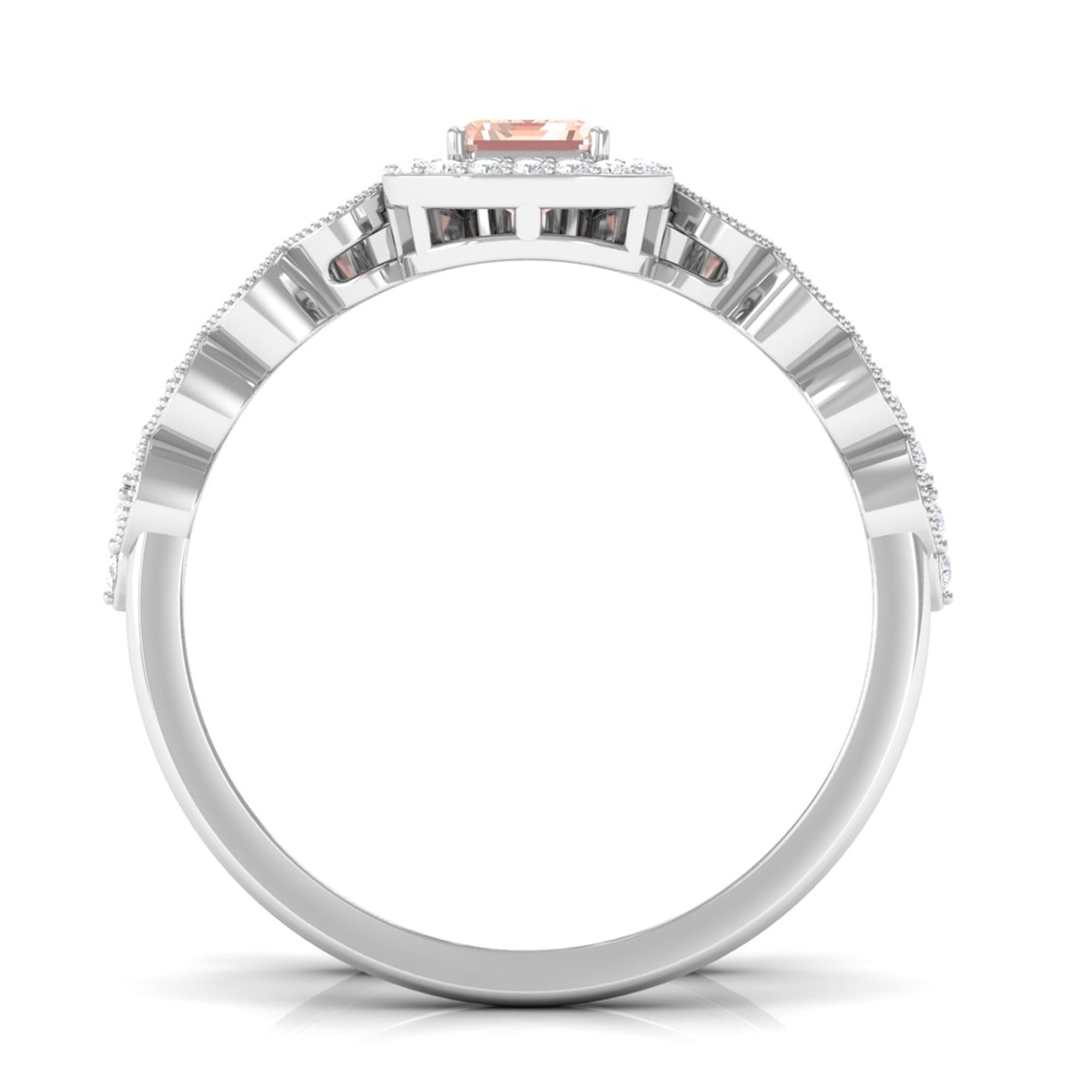 Rosec Jewels-Emerald Cut Morganite and Diamond Designer Ring Set