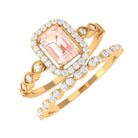 Rosec Jewels-Emerald Cut Morganite and Diamond Designer Ring Set