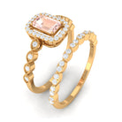 Rosec Jewels-Emerald Cut Morganite and Diamond Designer Ring Set