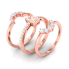 Rosec Jewels-Real Morganite Solitaire Trio Ring Set with Diamond