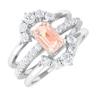 Rosec Jewels-Real Morganite Solitaire Trio Ring Set with Diamond