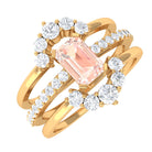 Rosec Jewels-Real Morganite Solitaire Trio Ring Set with Diamond