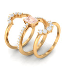 Rosec Jewels-Real Morganite Solitaire Trio Ring Set with Diamond