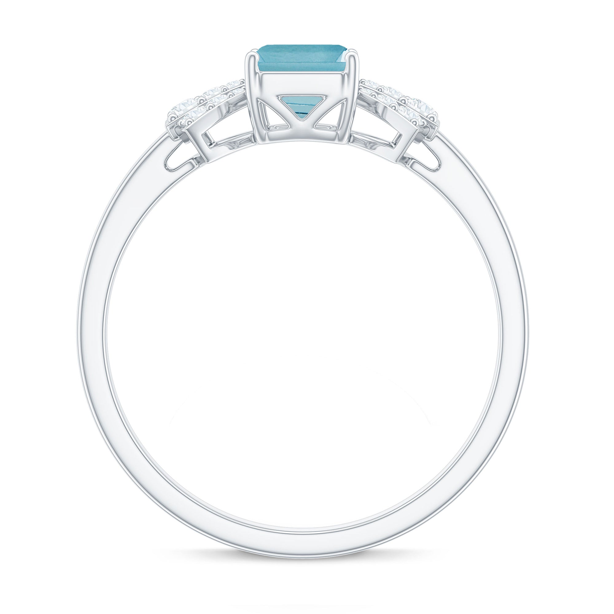 Rosec Jewels-Emerald Cut Swiss Blue Topaz Solitaire Ring with Diamond