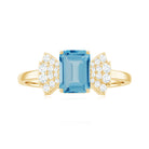 Rosec Jewels-Emerald Cut Swiss Blue Topaz Solitaire Ring with Diamond