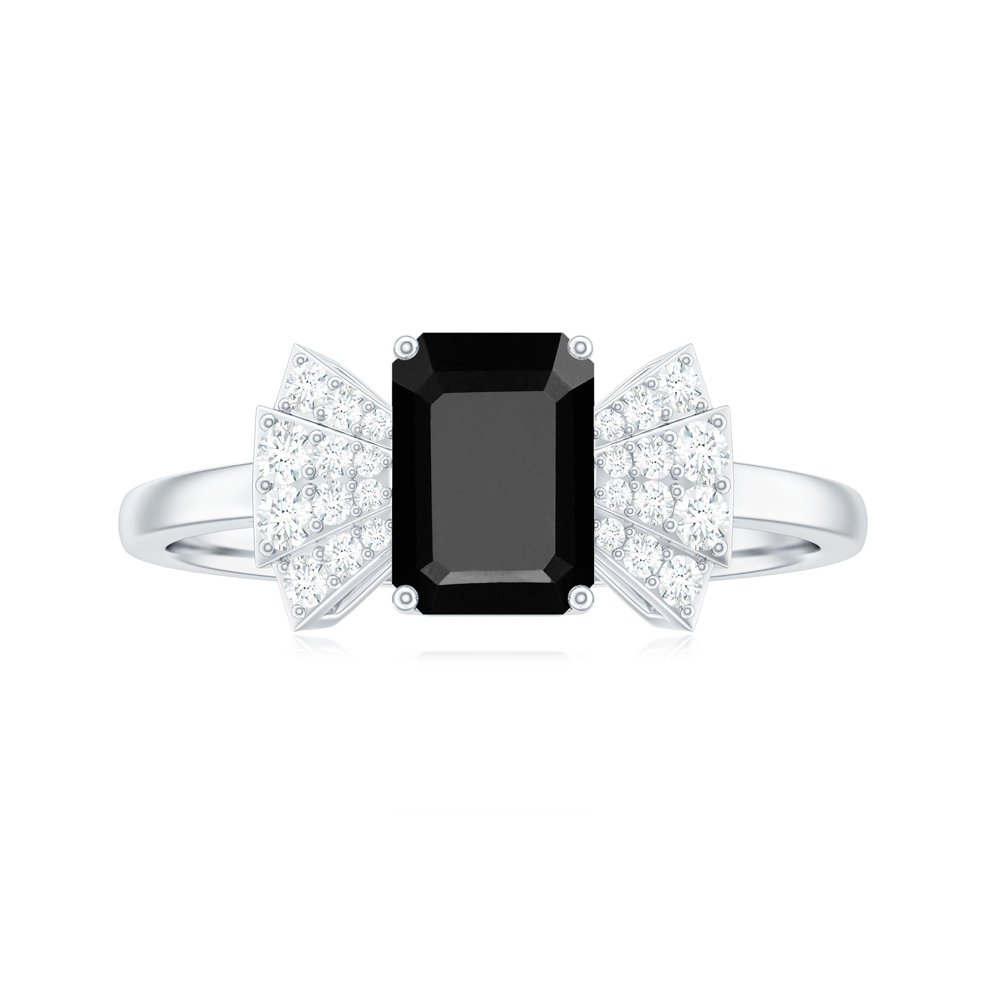 Rosec Jewels-2 CT Octagon Cut Created Black Diamond and Diamond Solitaire Engagement Ring