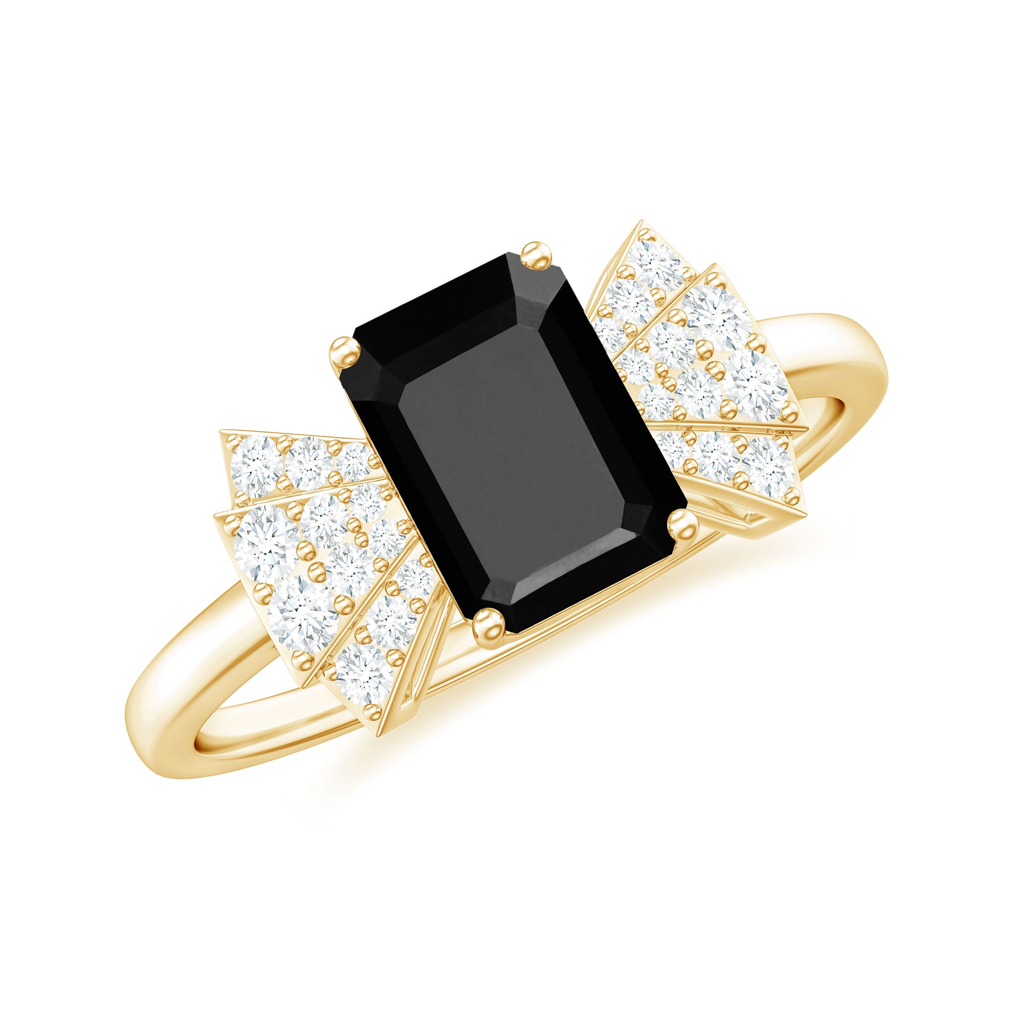 Rosec Jewels-2 CT Octagon Cut Created Black Diamond and Diamond Solitaire Engagement Ring