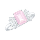 Rosec Jewels-Octagon Cut Rose Quartz and Diamond Solitaire Engagement Ring