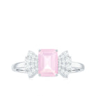 Rosec Jewels-Octagon Cut Rose Quartz and Diamond Solitaire Engagement Ring