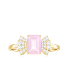 Rosec Jewels-Octagon Cut Rose Quartz and Diamond Solitaire Engagement Ring