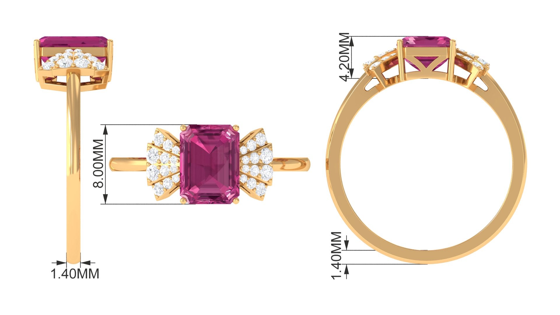 Rosec Jewels-Octagon Cut Pink Tourmaline and Diamond Designer Solitaire Ring