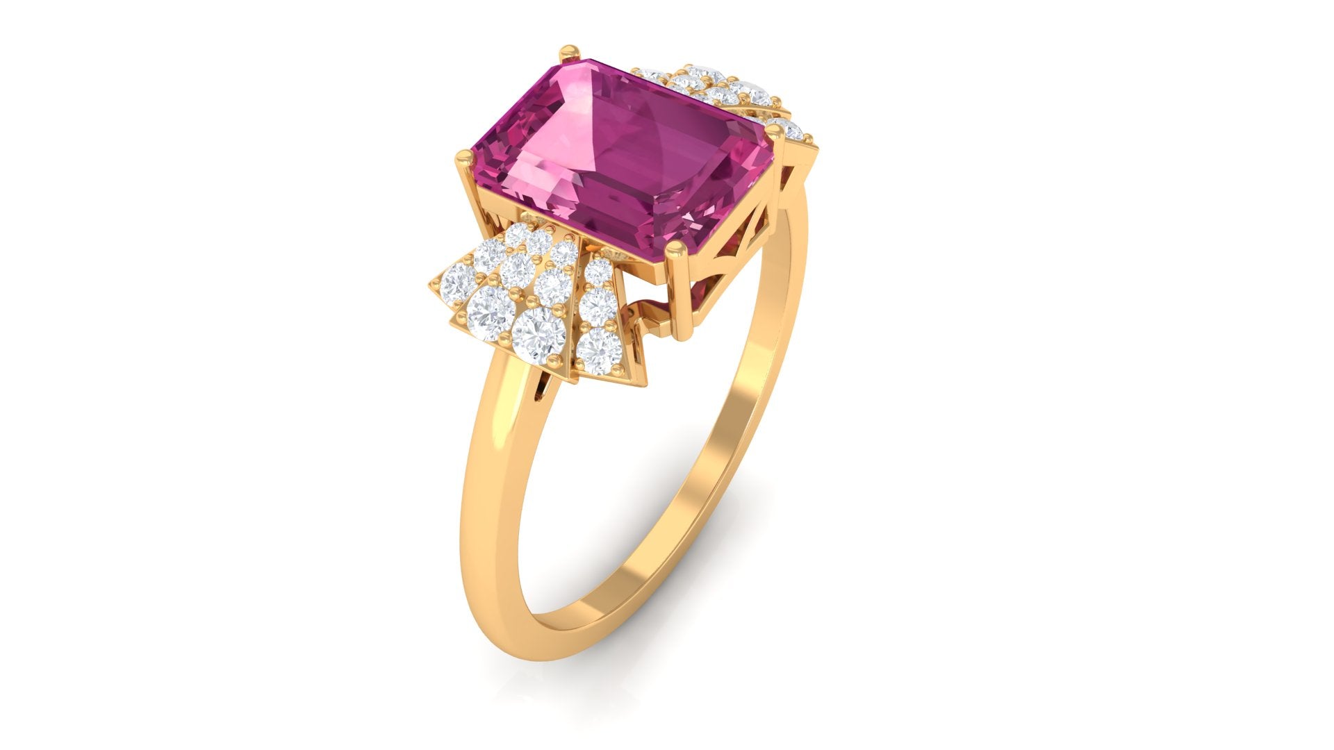 Rosec Jewels-Octagon Cut Pink Tourmaline and Diamond Designer Solitaire Ring