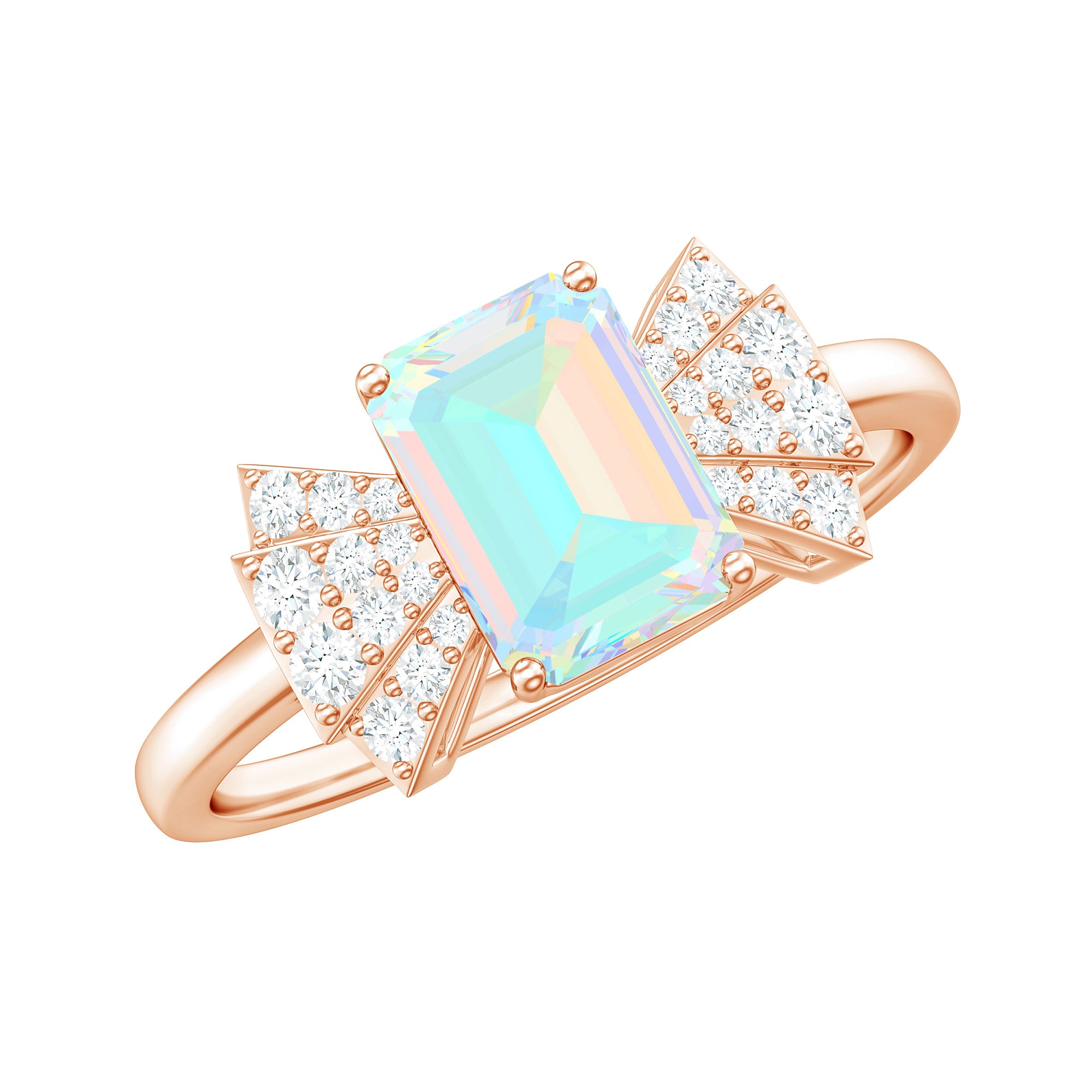 Rosec Jewels-Octagon Cut Ethiopian Opal and Diamond Designer Solitaire Ring