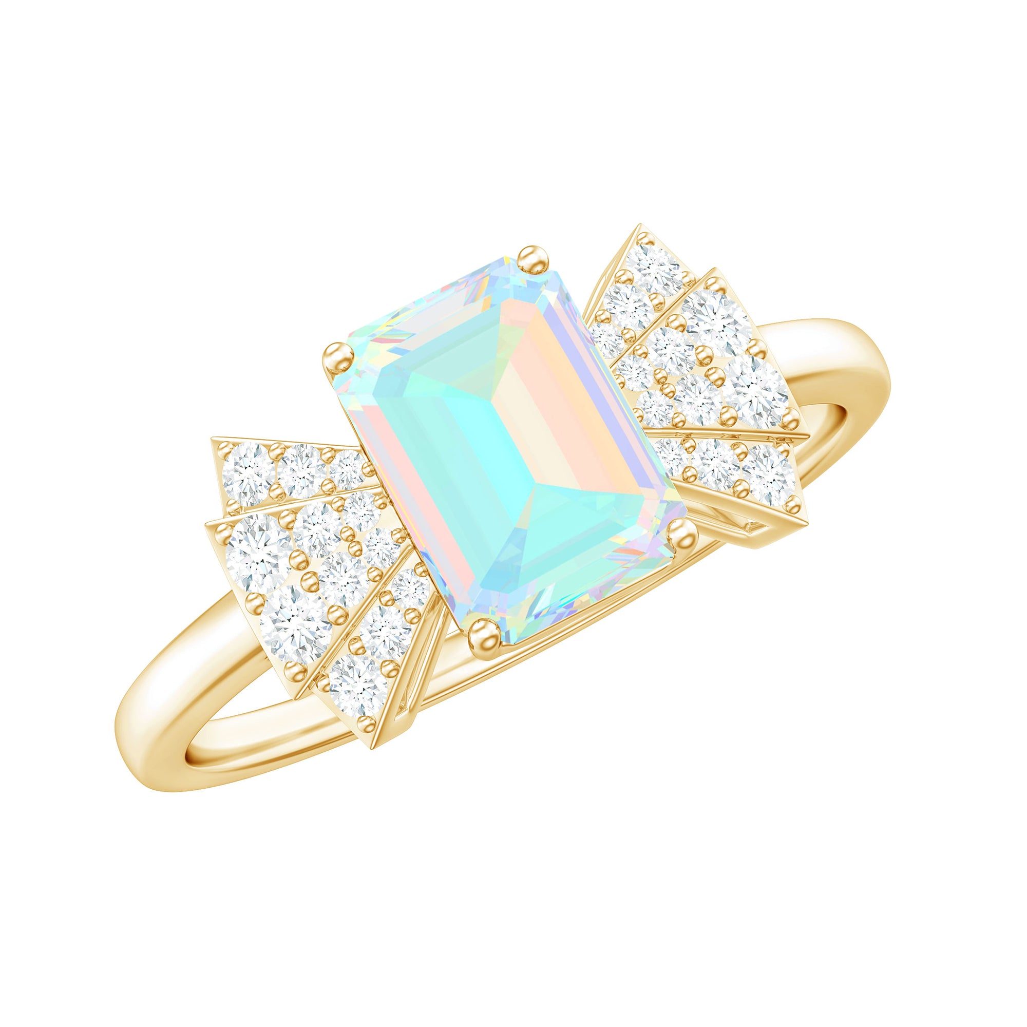 Rosec Jewels-Octagon Cut Ethiopian Opal and Diamond Designer Solitaire Ring