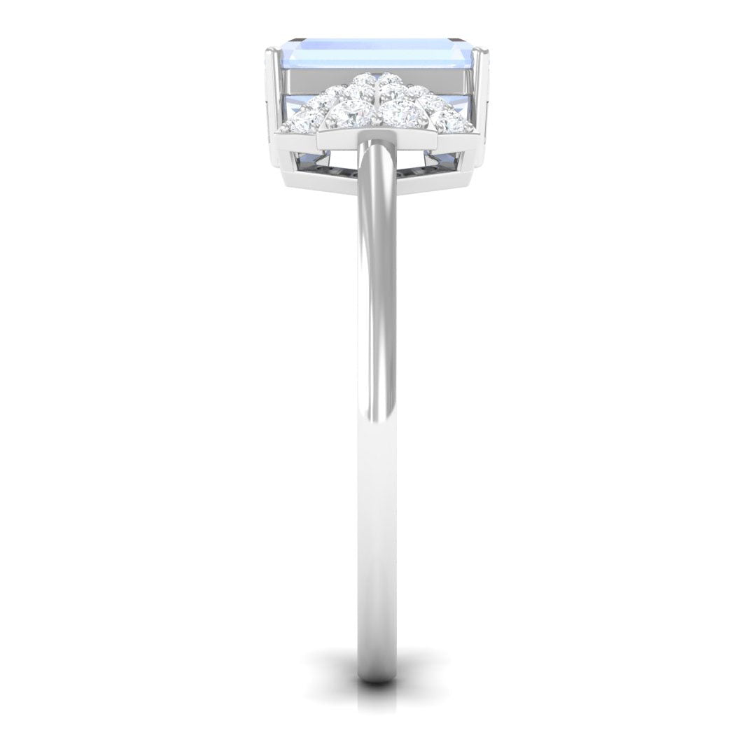 Rosec Jewels-Emerald Cut Moonstone Designer Solitaire Ring with Diamond