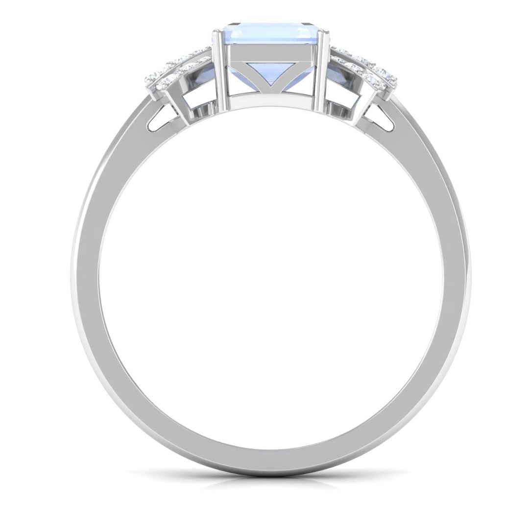 Rosec Jewels-Emerald Cut Moonstone Designer Solitaire Ring with Diamond