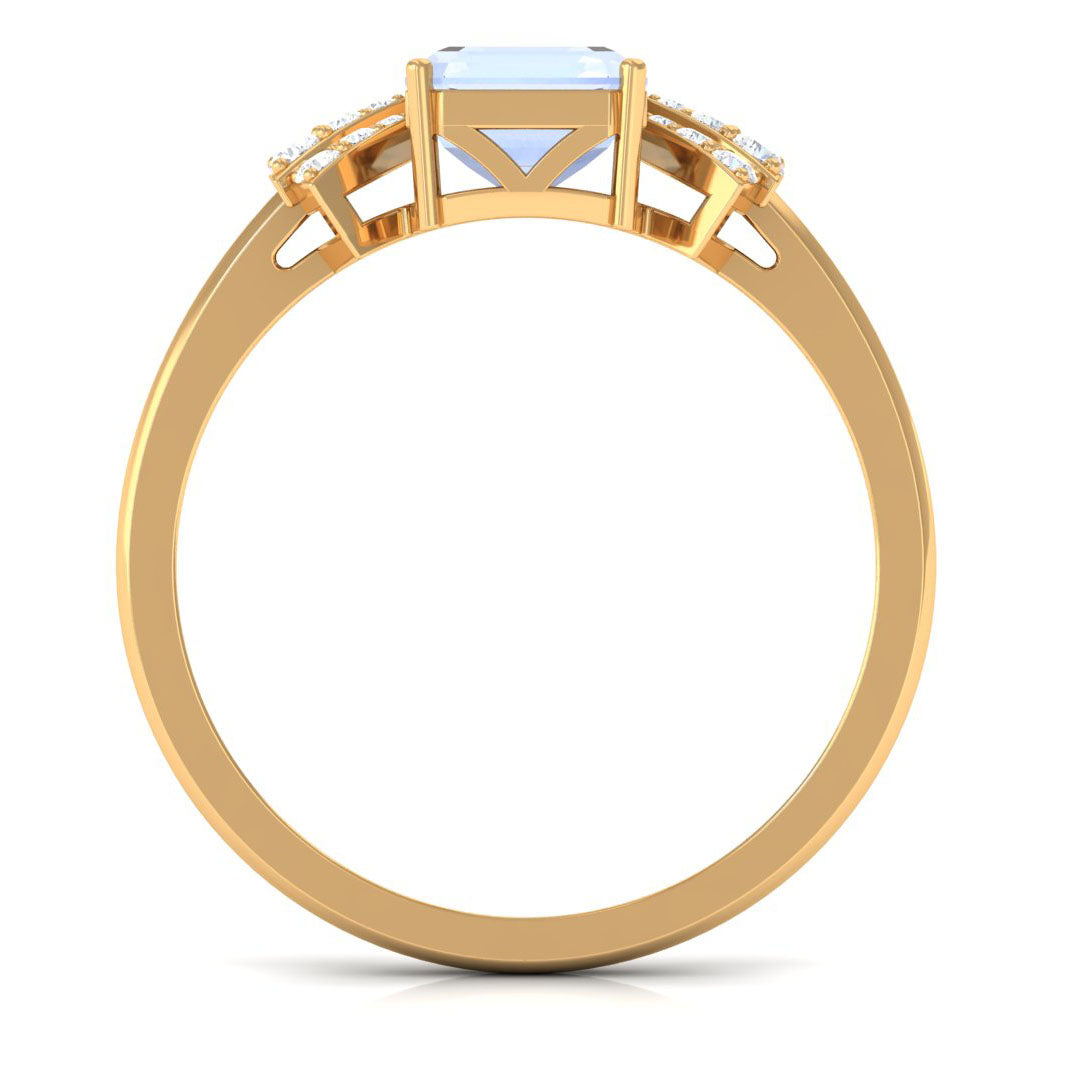 Rosec Jewels-Emerald Cut Moonstone Designer Solitaire Ring with Diamond