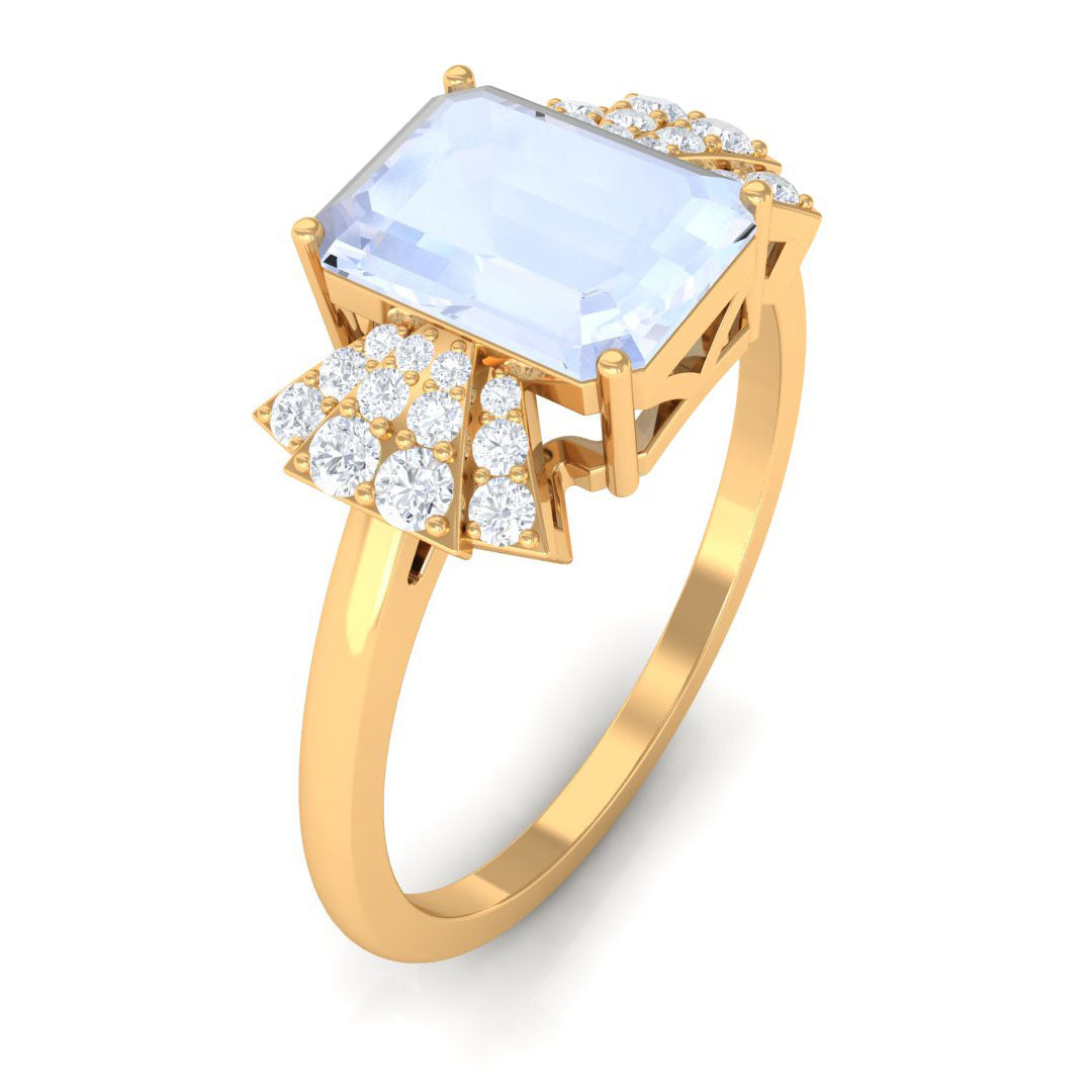 Rosec Jewels-Emerald Cut Moonstone Designer Solitaire Ring with Diamond