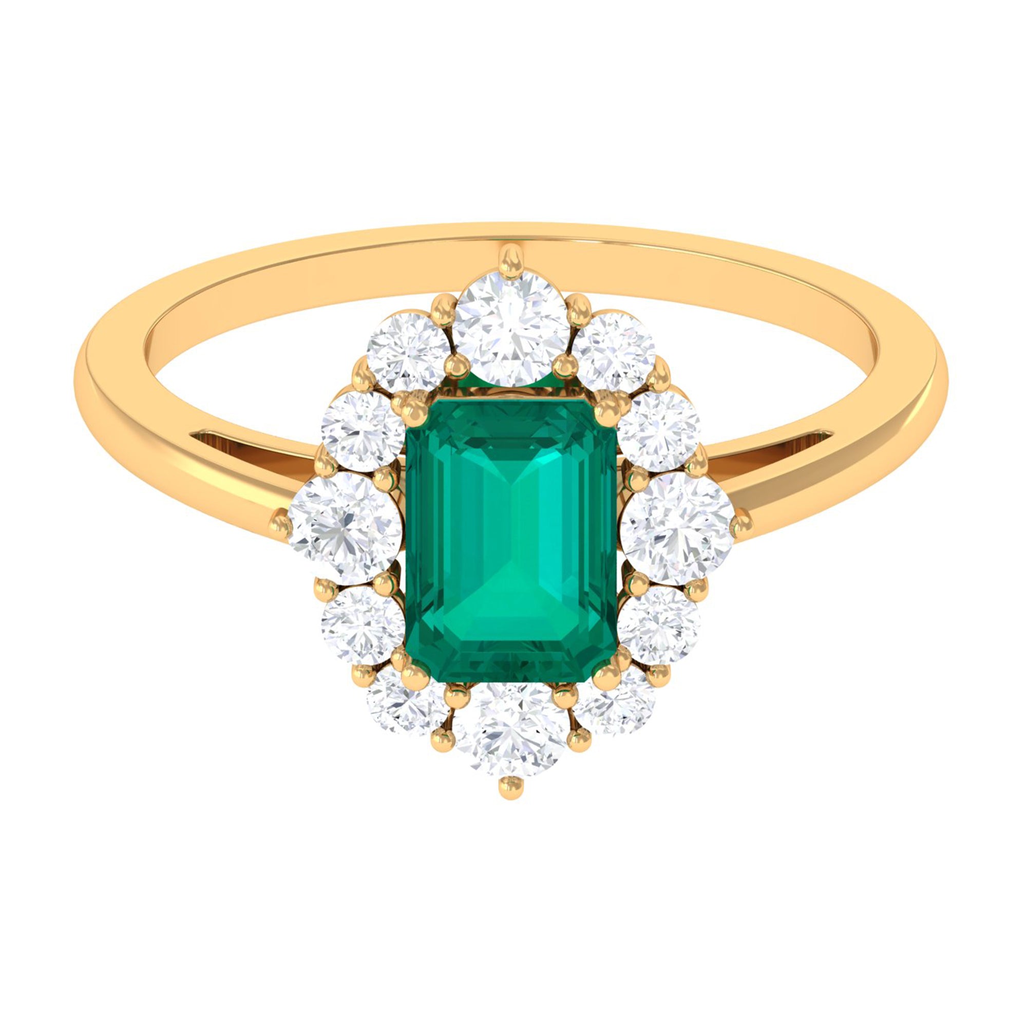 Rosec Jewels-2 CT Classic Emerald Engagement Ring with Diamond Halo