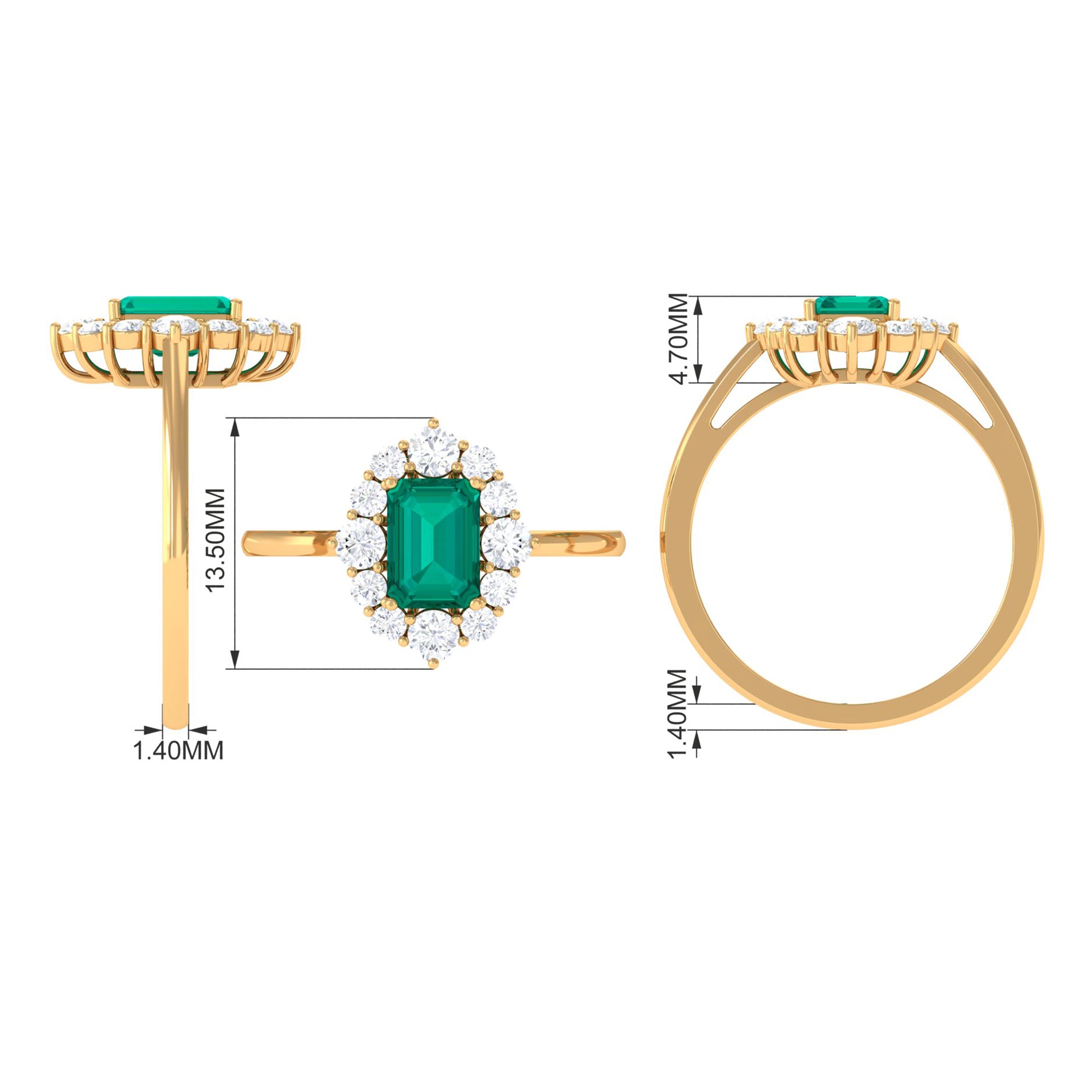 Rosec Jewels-2 CT Classic Emerald Engagement Ring with Diamond Halo