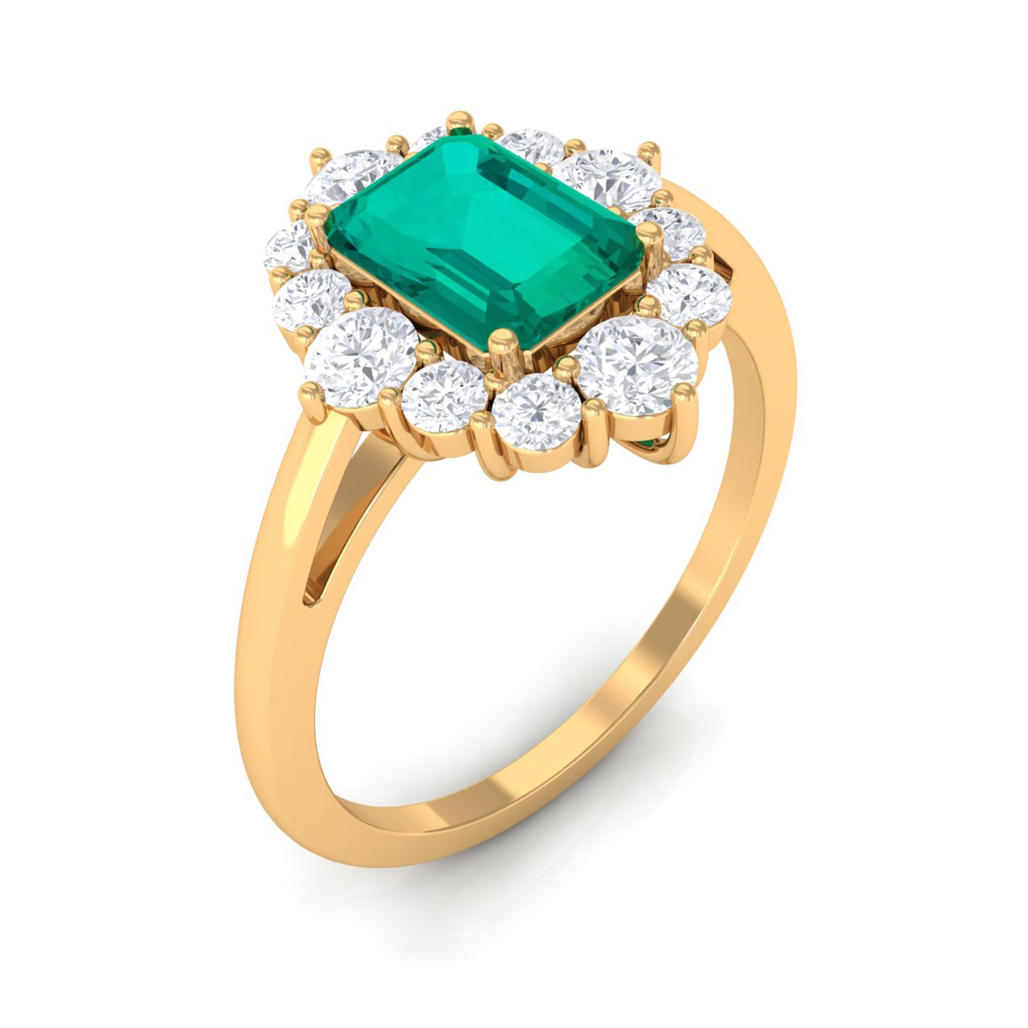 Rosec Jewels-2 CT Classic Emerald Engagement Ring with Diamond Halo