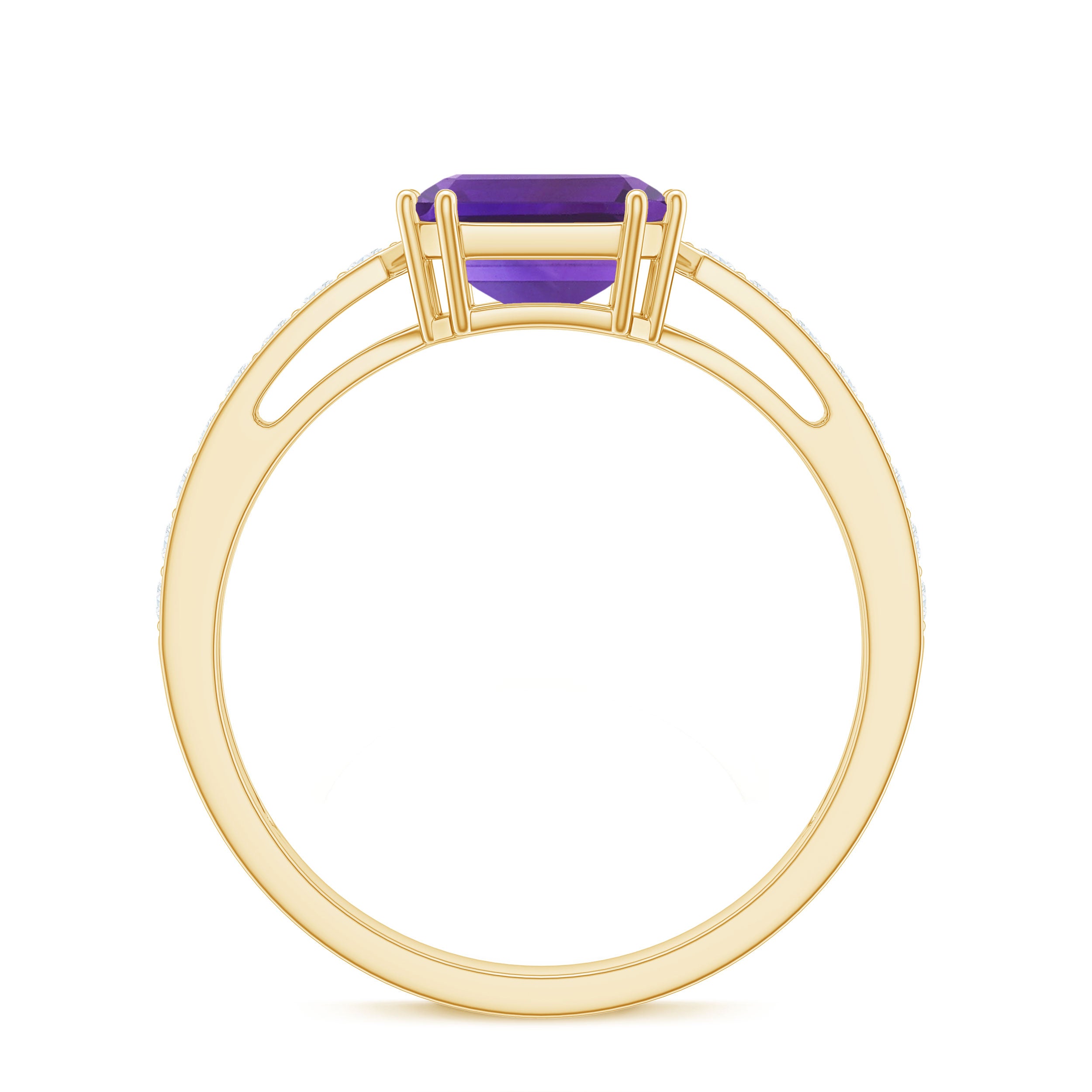 Rosec Jewels-Asscher Cut Amethyst Solitaire Ring with Diamond Side Stones