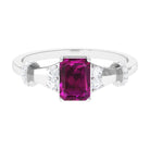 Rosec Jewels-Emerald Cut Solitaire Rhodolite Ring with Diamond