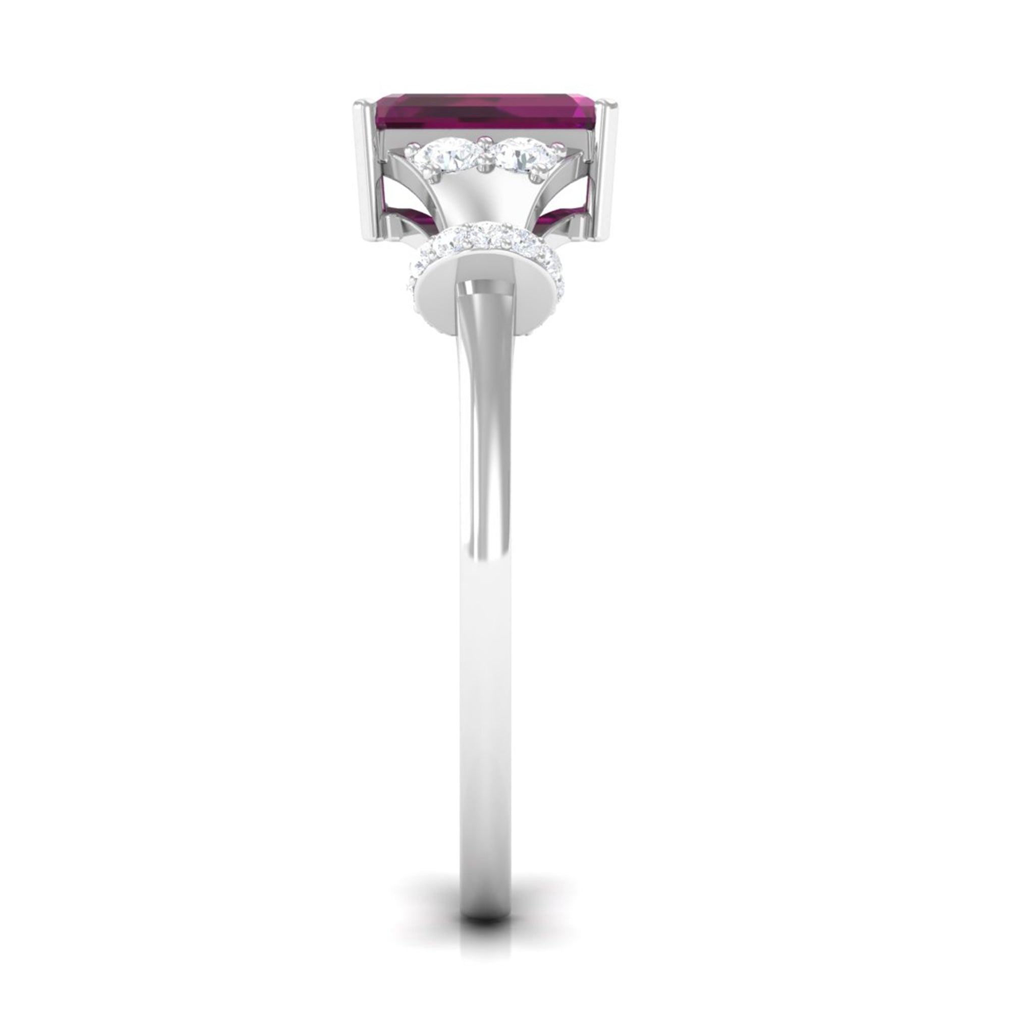 Rosec Jewels-Emerald Cut Solitaire Rhodolite Ring with Diamond