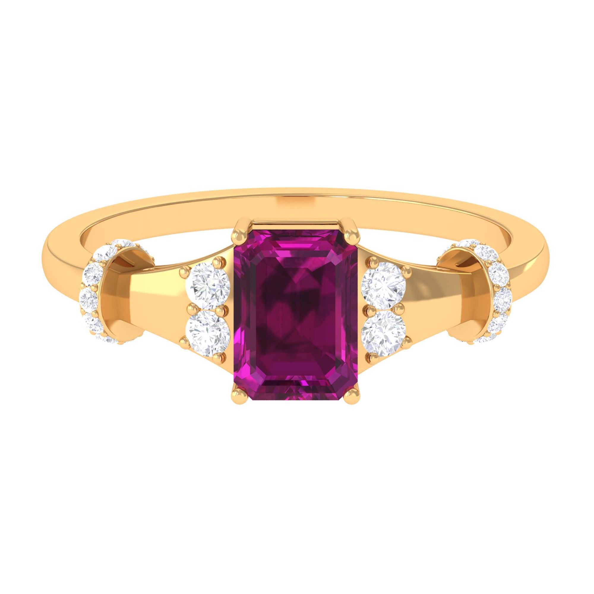 Rosec Jewels-Emerald Cut Solitaire Rhodolite Ring with Diamond