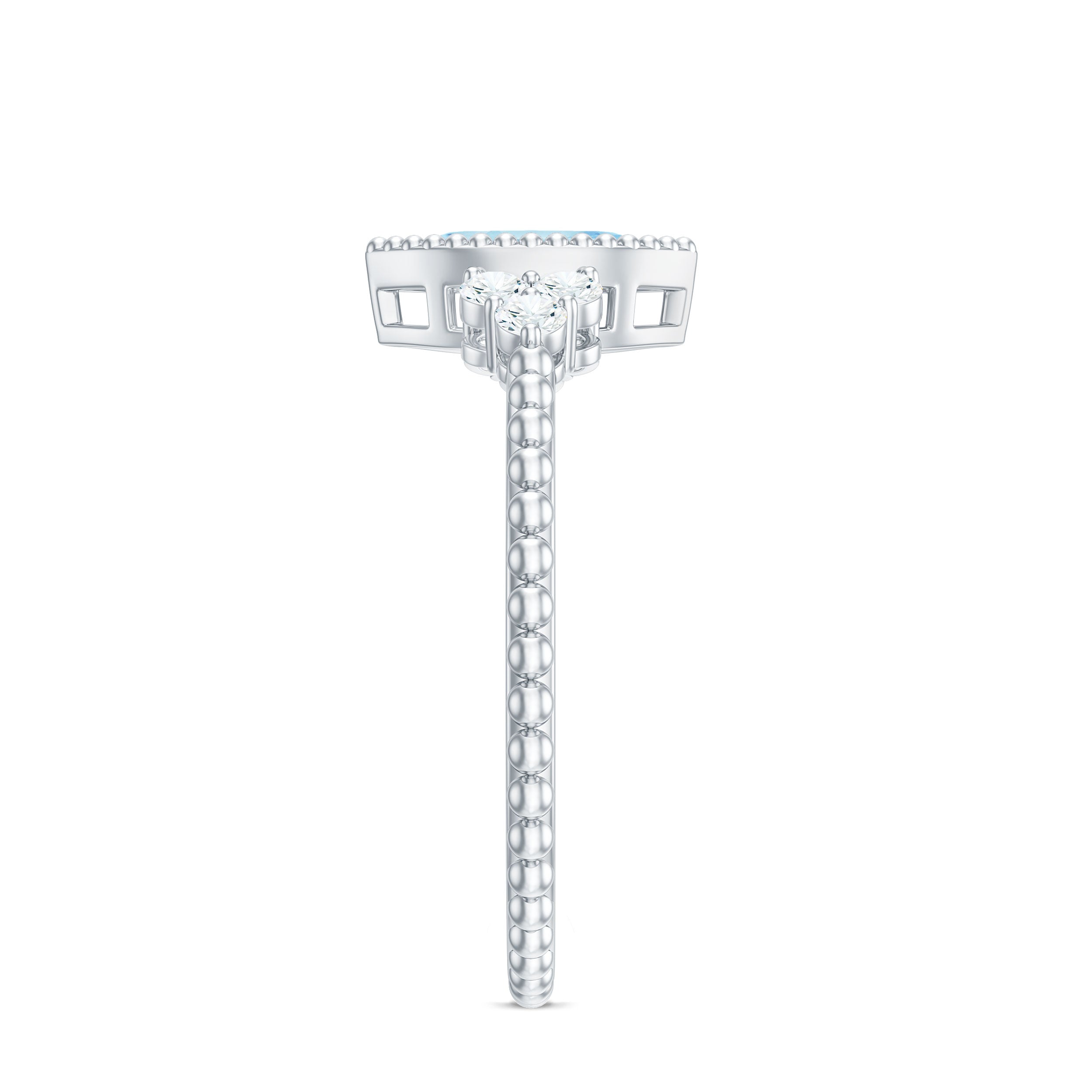 Rosec Jewels-Marquise Cut Aquamarine Solitaire Promise Ring with Diamond Trio