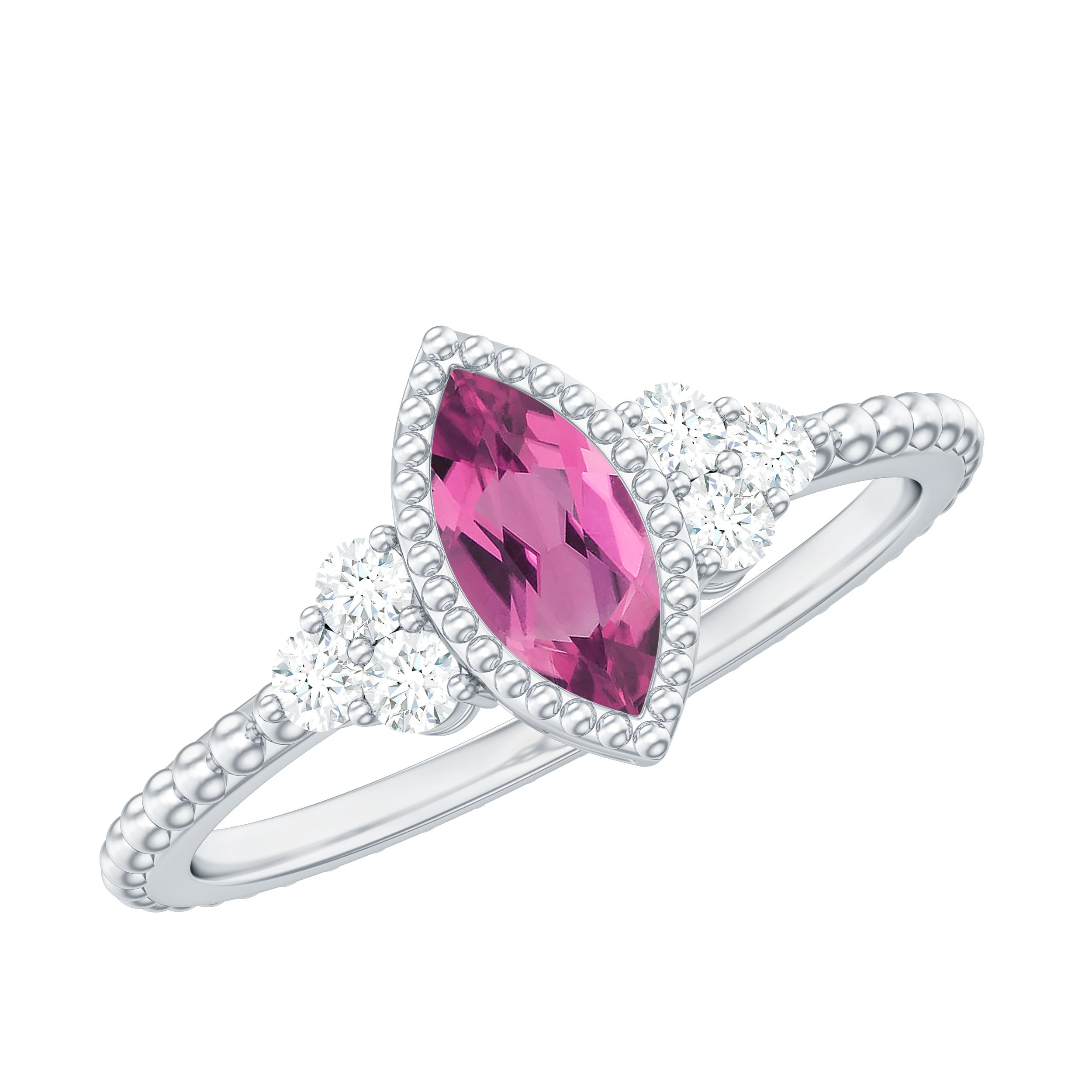 Rosec Jewels-Marquise Shape Pink Tourmaline Solitaire Promise Ring with Diamond