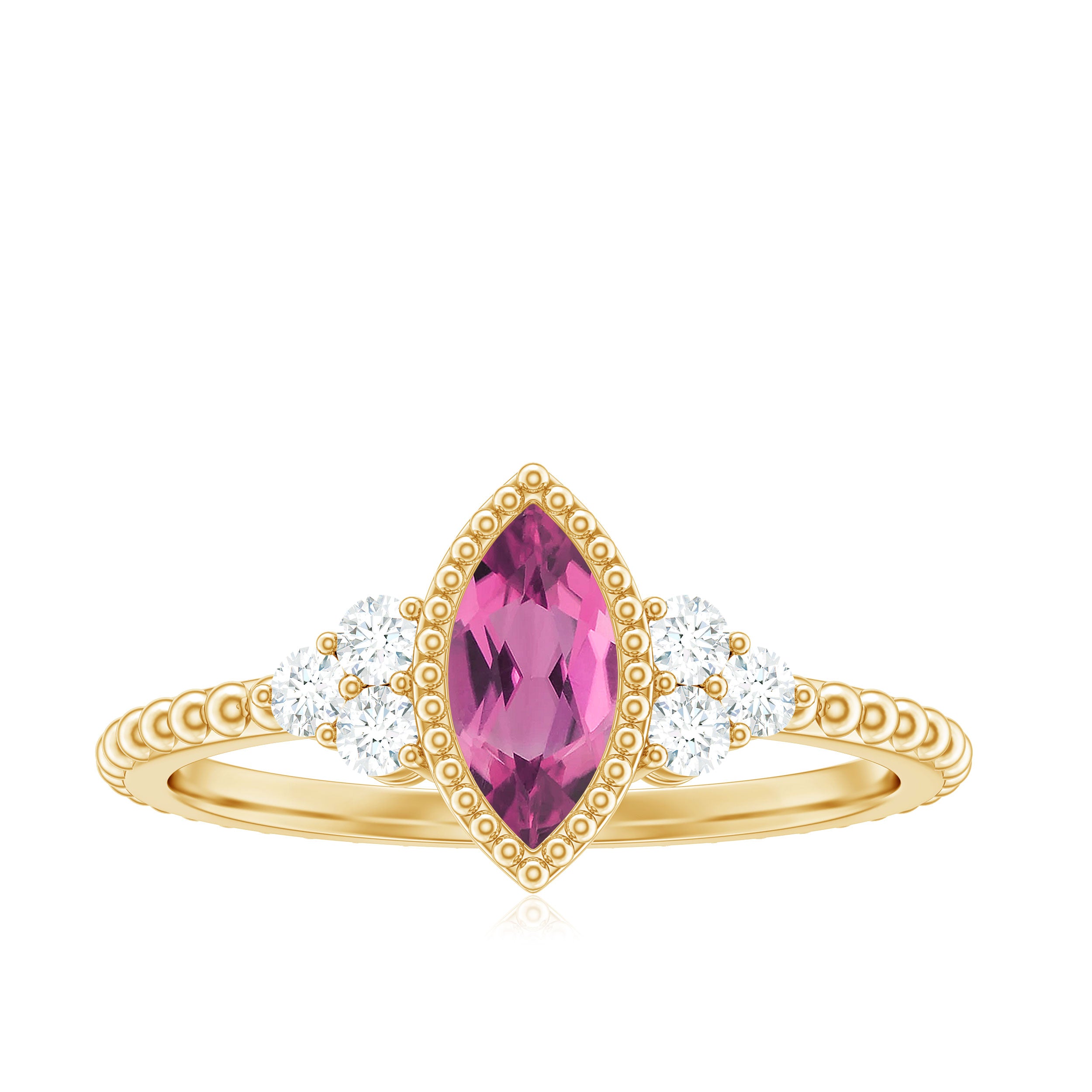 Rosec Jewels-Marquise Shape Pink Tourmaline Solitaire Promise Ring with Diamond