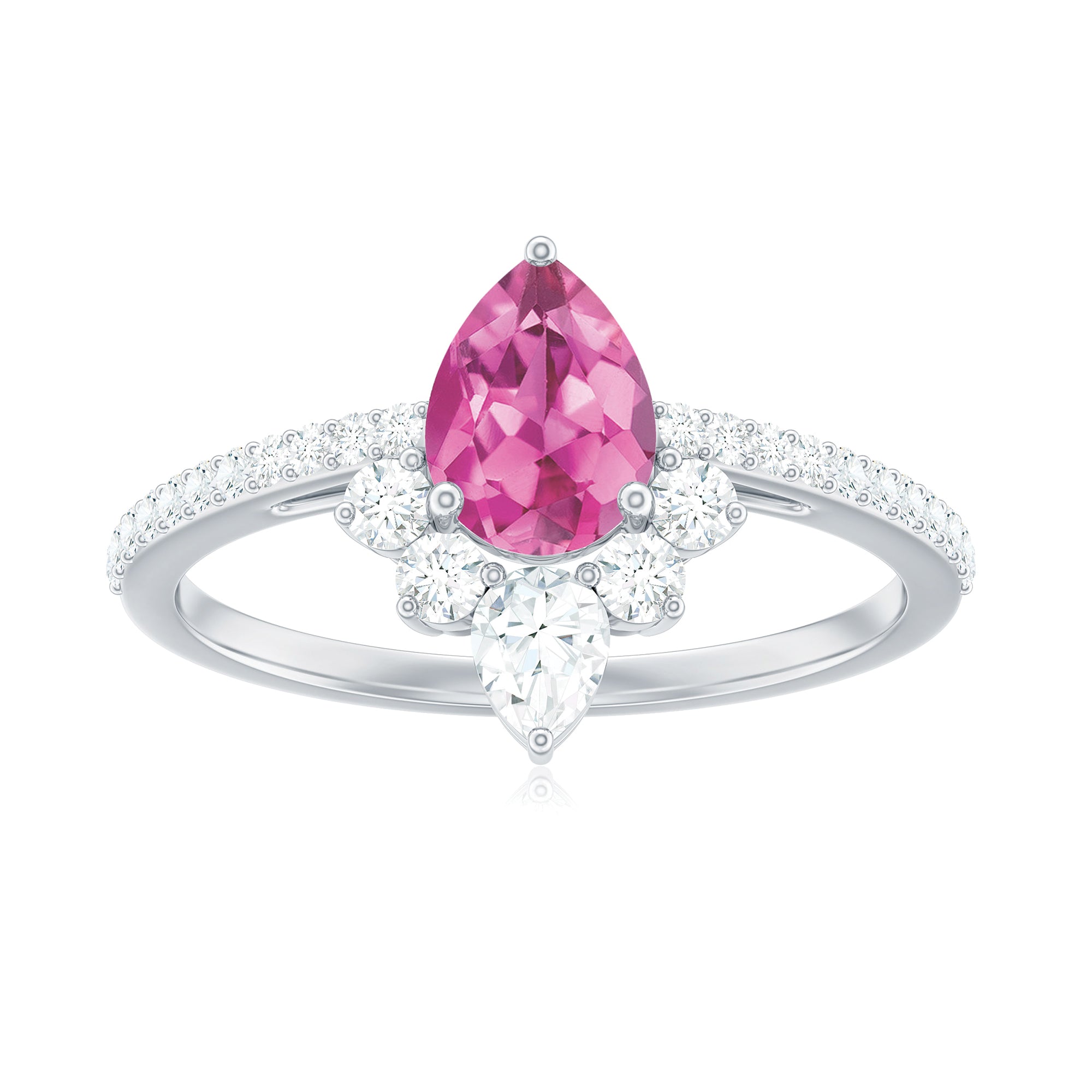 Rosec Jewels-Pear Shape Pink Tourmaline Engagement Ring with Diamond