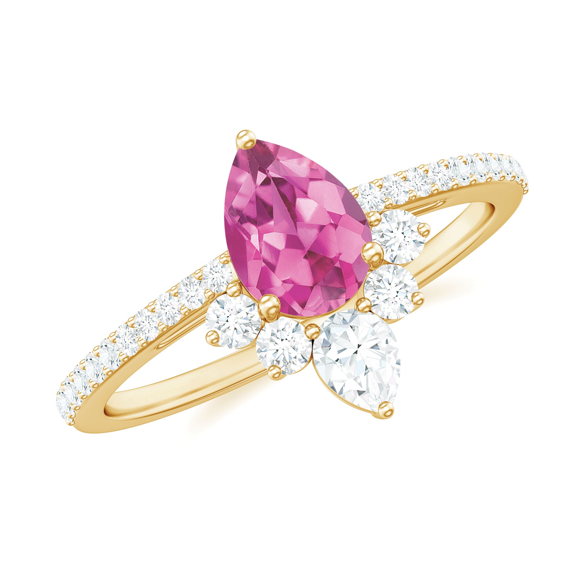 Rosec Jewels-Pear Shape Pink Tourmaline Engagement Ring with Diamond