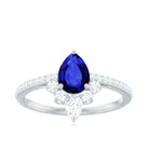 Rosec Jewels-Pear Cut Lab-Created Blue Sapphire Crown Ring with Diamond