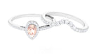 Rosec Jewels-Morganite Designer Teardrop Ring Set with Diamond Halo