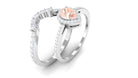 Rosec Jewels-Morganite Designer Teardrop Ring Set with Diamond Halo